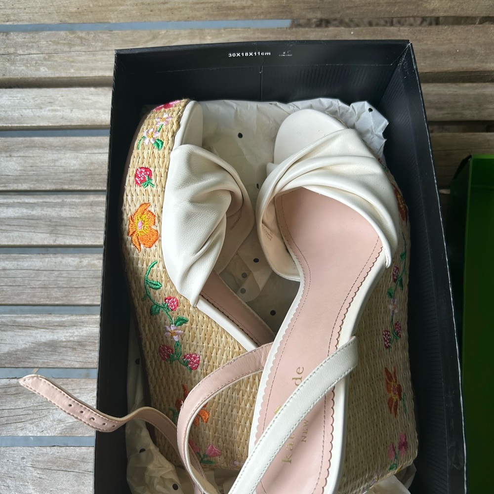 Kate Spade Cream Wedge Shoes with Floral Design